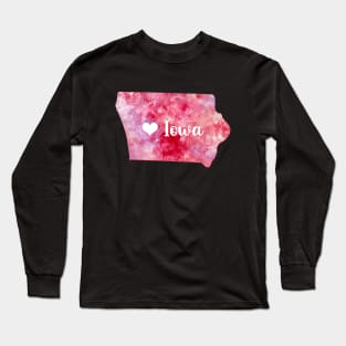 Iowa state watercolor map watercolor Watercolour pink heart Long Sleeve T-Shirt